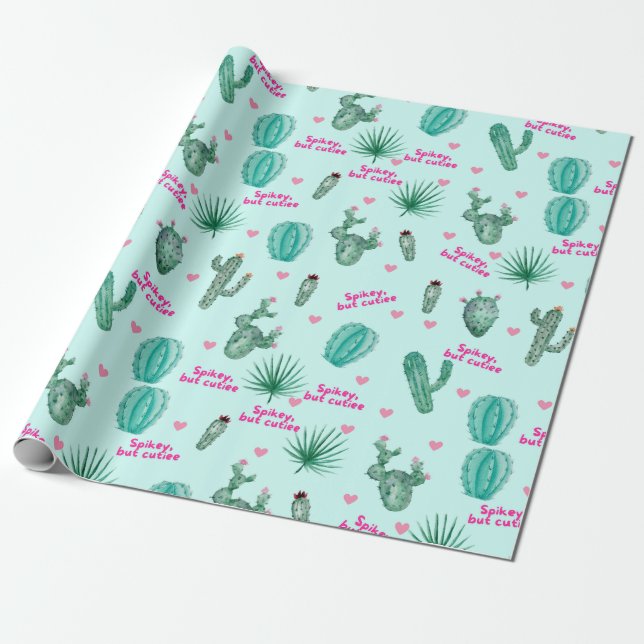 Niedliches Kaktus-Grünbuch Geschenkpapier (Ungerollt)