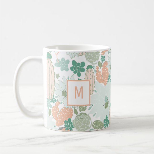Niedliches Kaktus-Korallengrabmuster Kaffeetasse (Links)