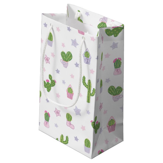 Niedliches Kaktus-Muster Kleine Geschenktüte (Rückseite Schrägansicht)