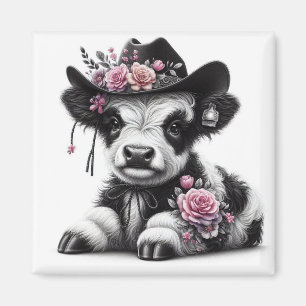 Niedliches Kalb mit Blumenhut Magnet