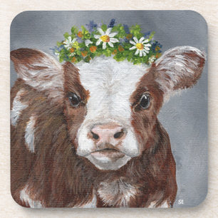 Niedliches Kalb mit Blumenkrone Getränkeuntersetzer
