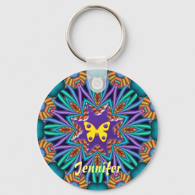 Niedliches Kaleidoskop Ketchain mit Name & Butterf Schlüsselanhänger (Vorderseite)