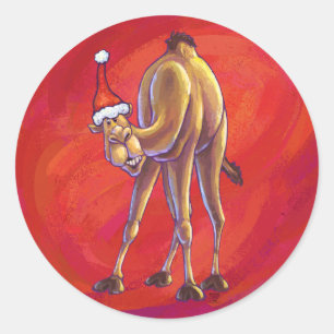 Niedliches Kamel-Weihnachten auf Rot Runder Aufkleber