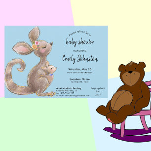 Niedliches Kangaroo und Joey Blue Baby Dusche Einl Einladung