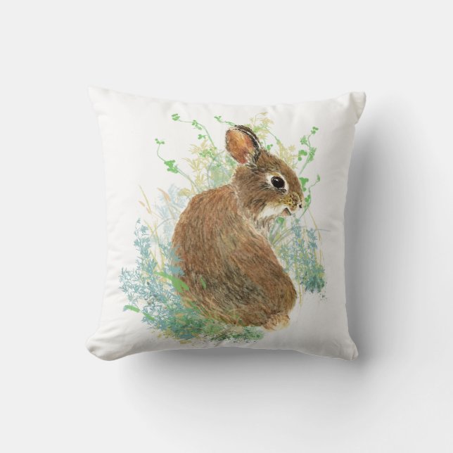 Niedliches Kaninchen, Aquarellnatur, Wildtiere Kissen (Vorderseite)