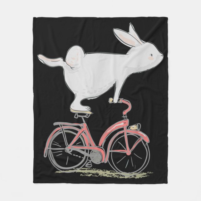 Niedliches Kaninchen auf dem Fahrrad Fahrrad Fleecedecke (Vorderseite)