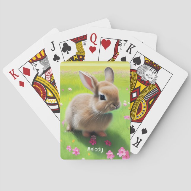 Niedliches Kaninchen auf einer Blume-Wiese Spielkarten (Rückseite)