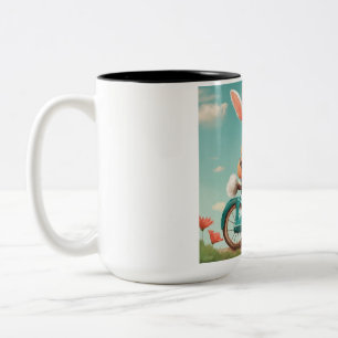 "Niedliches Kaninchen auf Fahrrad-Tasse" Zweifarbige Tasse