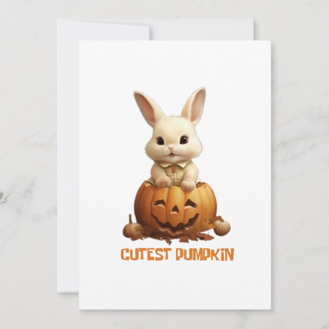 Niedliches Kaninchen auf Pumpkin - Adventure Autum Einladung (Vorderseite)