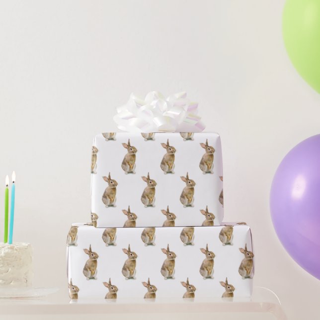 Niedliches Kaninchen auf Weiß Geschenkpapier (Partygeschenke)