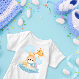 Niedliches Kaninchen Baby, Kronen, Blaue Blöcke, K Baby Strampler