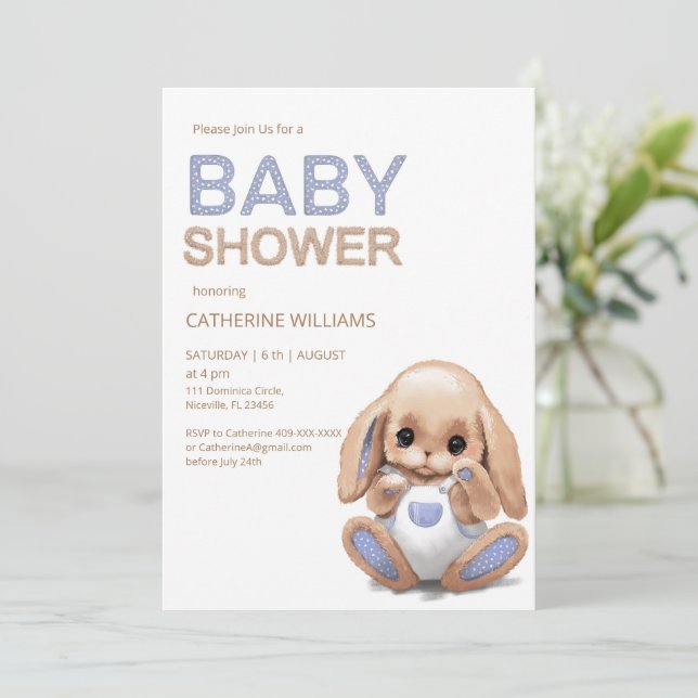 Niedliches Kaninchen, Babydusche Einladung (Stehend Vorderseite)