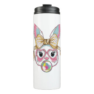 Niedliches Kaninchen Bunny Face Blasebalgum Ostern Thermosbecher