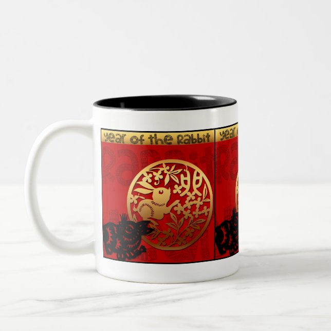 Niedliches Kaninchen Chinesisches Jahr Zodiac Gebu Zweifarbige Tasse (Links)