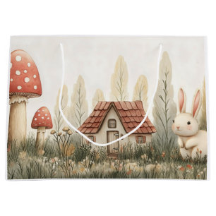 Niedliches Kaninchen, Cottage, Pilze Märchen Kunst Große Geschenktüte