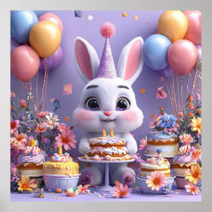 Niedliches Kaninchen feiert Geburtstag Poster