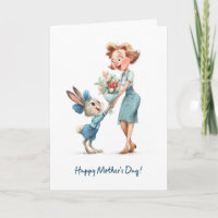 Niedliches Kaninchen gibt Mama Blumen Alles Gute z