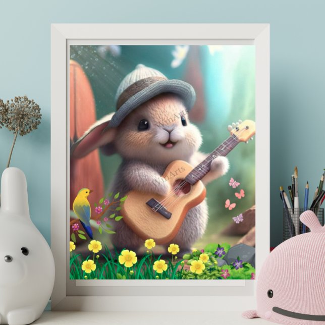 Niedliches Kaninchen Gitarre spielen im Garten der Poster (Von Creator hochgeladen)