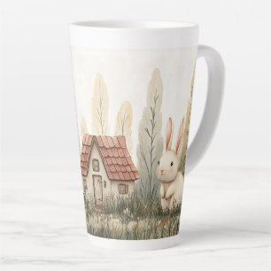 Niedliches Kaninchen, Hütte, Pilze Märchen Kunst Milchtasse