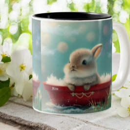 Niedliches Kaninchen in einem Roten Boot Personali Zweifarbige Tasse