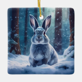 Niedliches Kaninchen in schneebedeckter Keramik Or Keramikornament