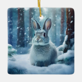 Niedliches Kaninchen in schneebedeckter Keramik Or Keramikornament