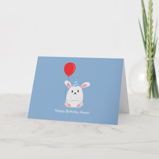 Niedliches Kaninchen mit Ballon Geburtstag Dankeskarte (Vorderseite)