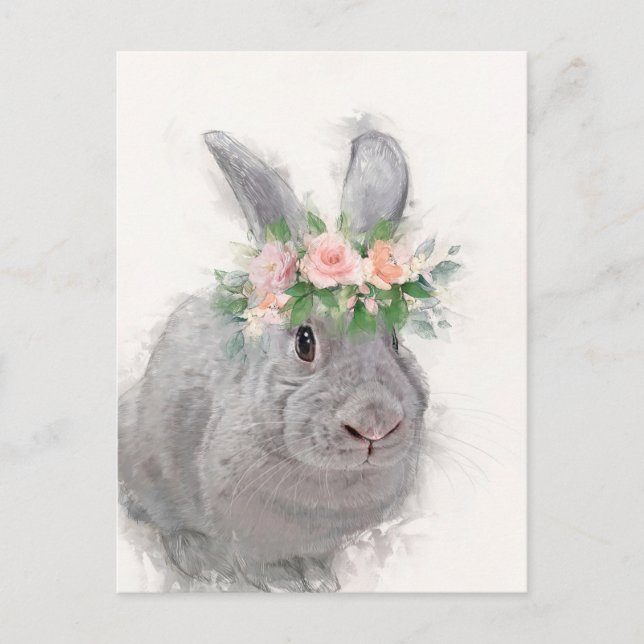 Niedliches Kaninchen mit Blume Kronportrait Postkarte (Vorderseite)