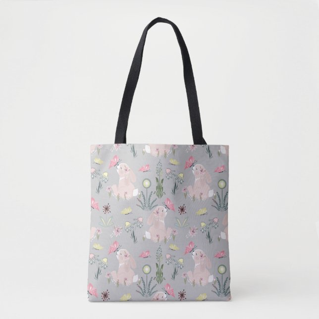 niedliches Kaninchen mit Blume und Schmetterlingen Tasche (Vorderseite)