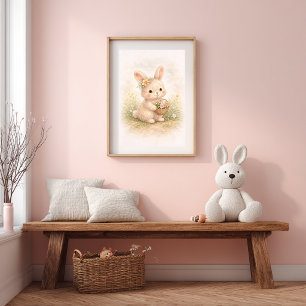 Niedliches Kaninchen mit Blumenkorb Neutrales Kind Poster