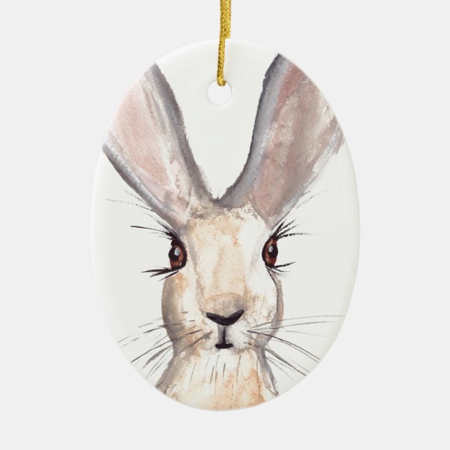 Niedliches Kaninchen mit Hasen, Aquarell Keramik Ornament (Vorne)