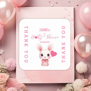 Niedliches Kaninchen mit Pink Balloon Girl Babydus Quadratischer Aufkleber