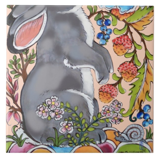 Niedliches Kaninchen Mural Rosa Bkgrd Unterhalb  Fliese (Vorderseite)