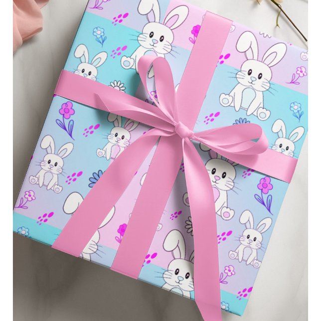 Niedliches Kaninchen Pastel Pink Baby Blue Fun Tie Geschenkpapier (Von Creator hochgeladen)