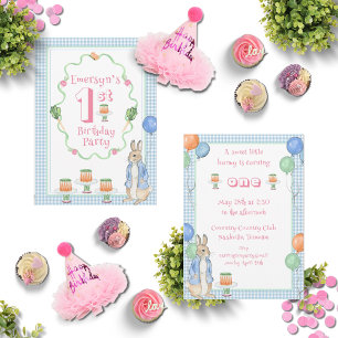 Niedliches Kaninchen Pink 1. Geburtstag Party Einladung