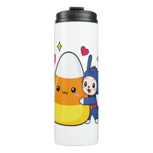 Niedliches Kaninchen umarmt Candy Corn Thermosbecher