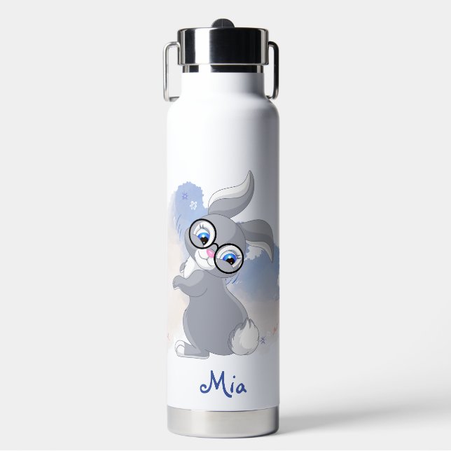 Niedliches Kaninchen und Brille Personalisiert Trinkflasche (Vorderseite)