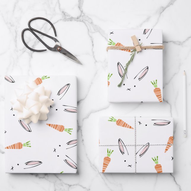 Niedliches Kaninchen- und Karottenwackelpapier Geschenkpapier Set (Vorderseite)