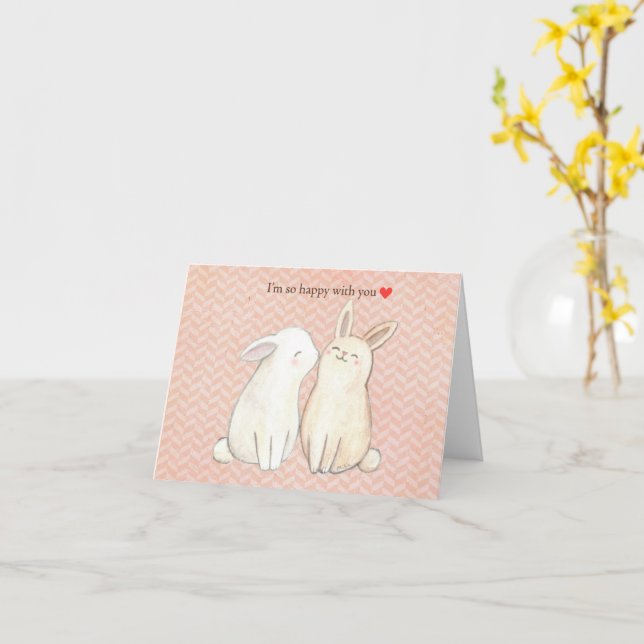 Niedliches Kaninchen Valentine Jubiläum Glück Karte (Gelbe Blume)