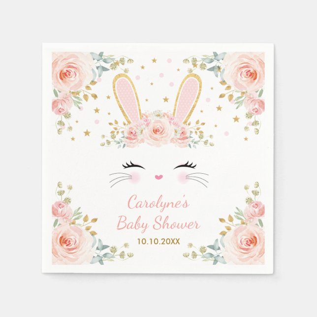 Niedliches Kaninchen Wasserfarbe Rose Party Serviette (Vorderseite)