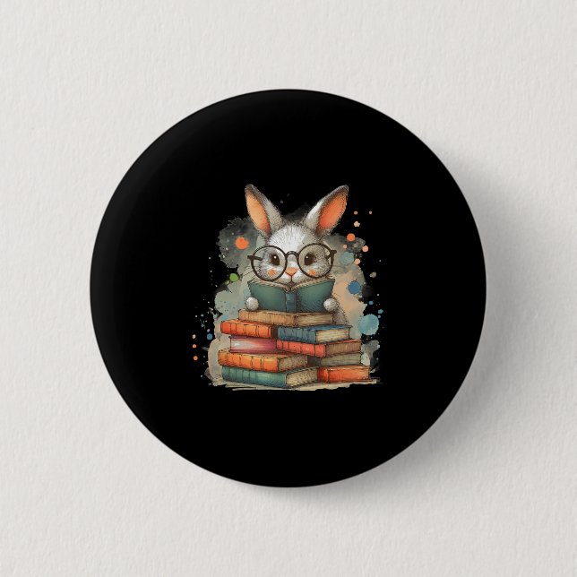 Niedliches Kaninchenbuch Ostern Geschenk Reading B Button (Vorderseite)