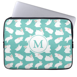 Niedliches Kaninchenmuster auf Aquamarinem Monogra Laptopschutzhülle