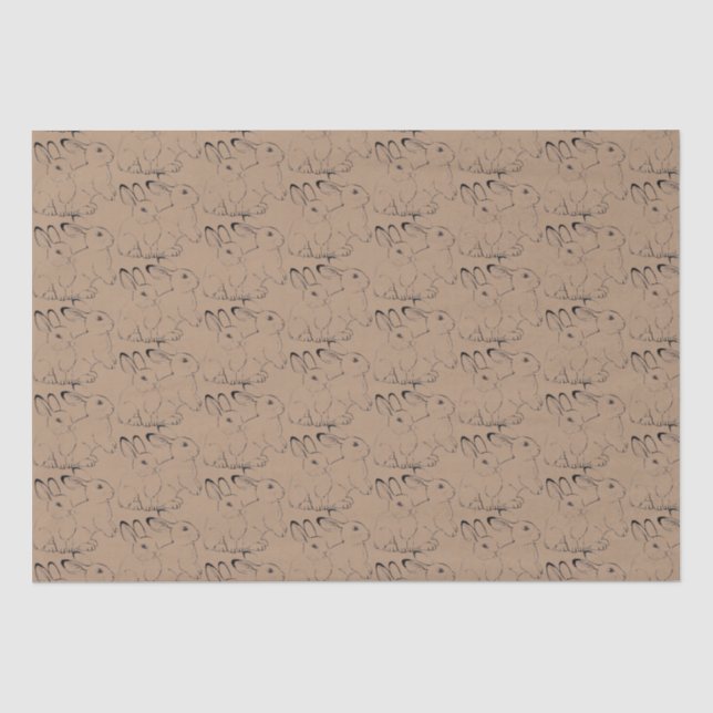 Niedliches Kaninchenmuster Tan Brown Kraft  Seidenpapier (Vorderseite)