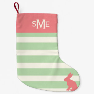 Niedliches Kaninchenstreifen personalisierten Mono Kleiner Weihnachtsstrumpf