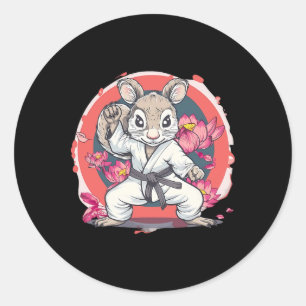 Niedliches Karate Eichhörnchen Lotusblume Mma Kick Runder Aufkleber