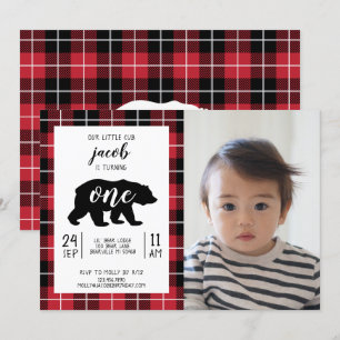 Niedliches Kariertes Flannel Pattern Baby Foto 1.  Einladung