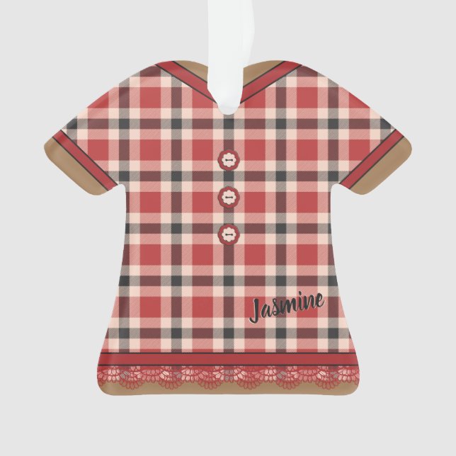 Niedliches Kariertes Puppenkleid mit maßgeschneide Ornament (Vorderseite)