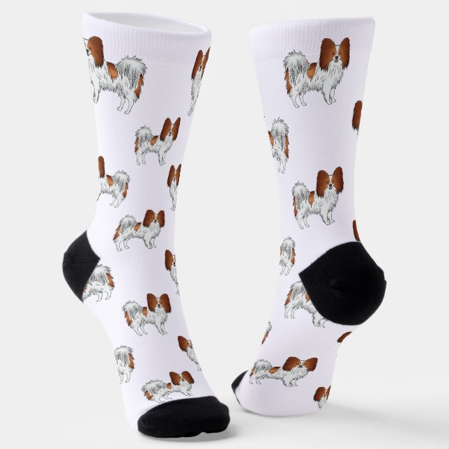 Niedliches Kartoon Dog Muster in Rot und Weißpapil Socken (Gewinkelt)