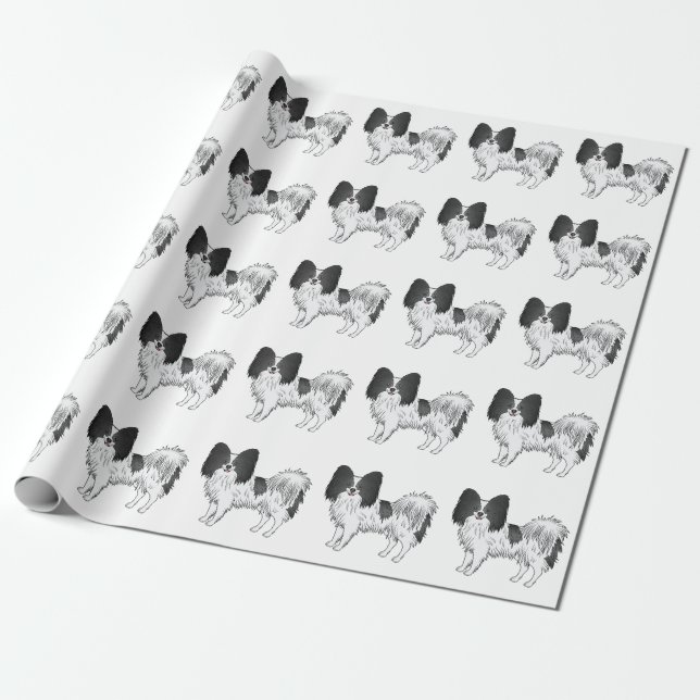 Niedliches Kartoon-Dog-Muster in Schwarzweiß-Papil Geschenkpapier (Ungerollt)