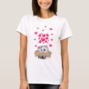 Niedliches Kätzchen, das aus einer Kiste heraussch T-Shirt
